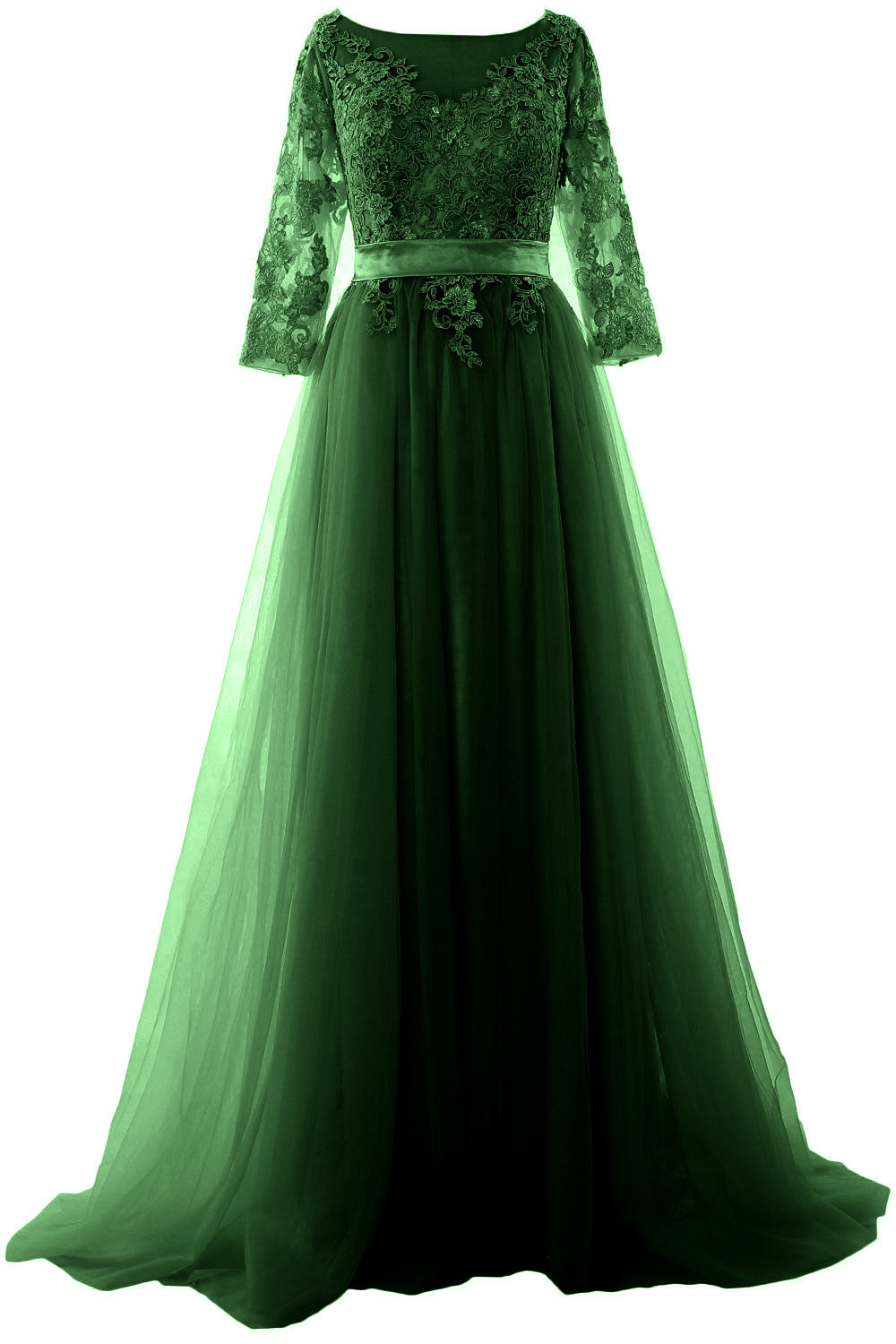 Vestido de fiesta elegante de media manga MACloth con encaje y tul, vestido formal de noche largo