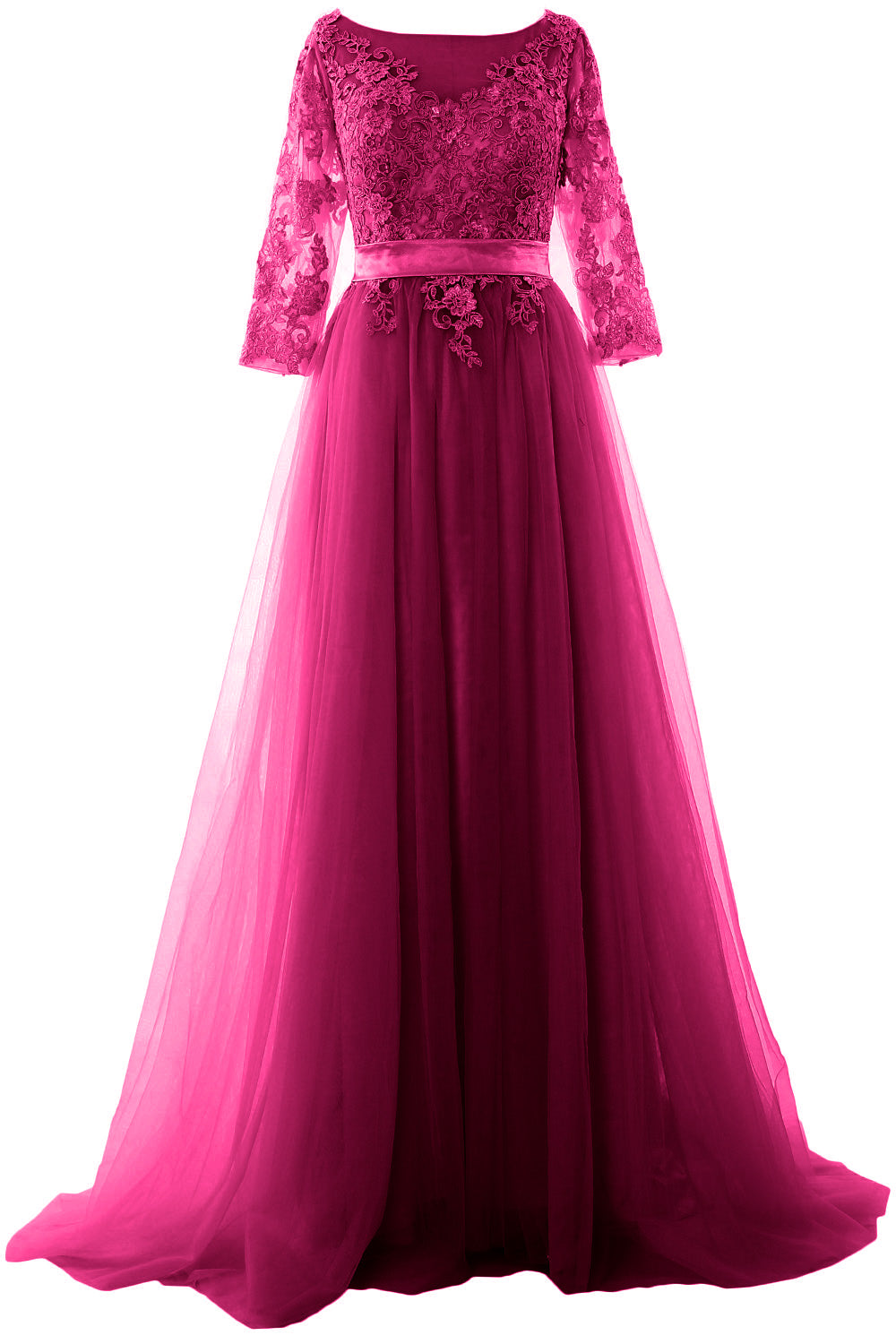 Vestido de fiesta elegante de media manga MACloth con encaje y tul, vestido formal de noche largo