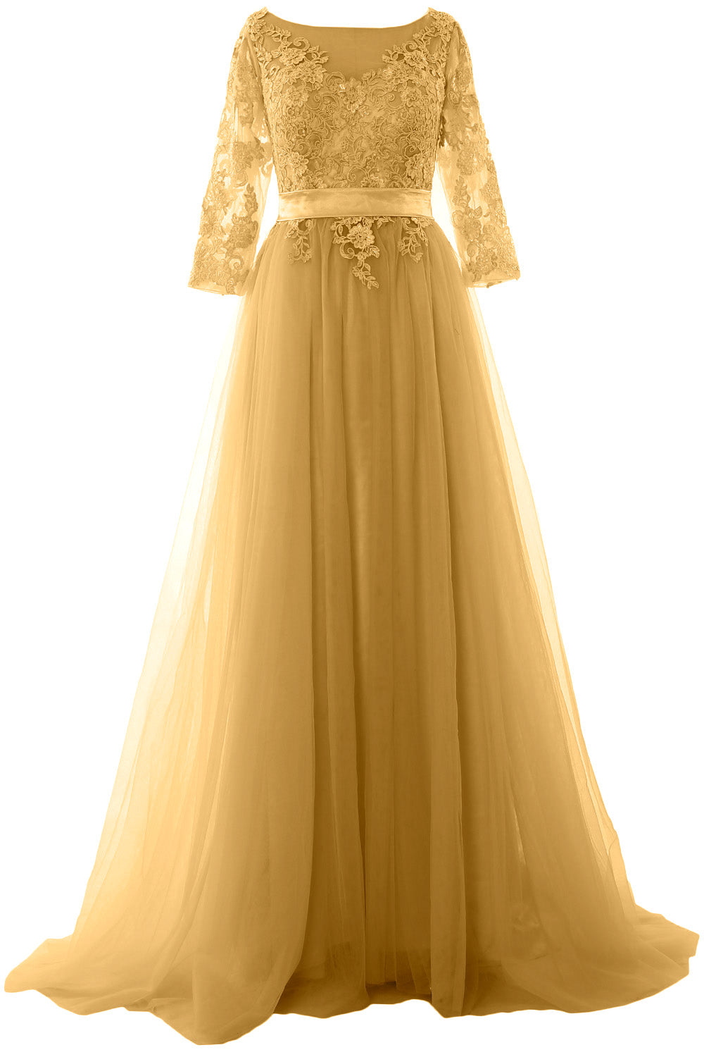 Vestido de fiesta elegante de media manga MACloth con encaje y tul, vestido formal de noche largo