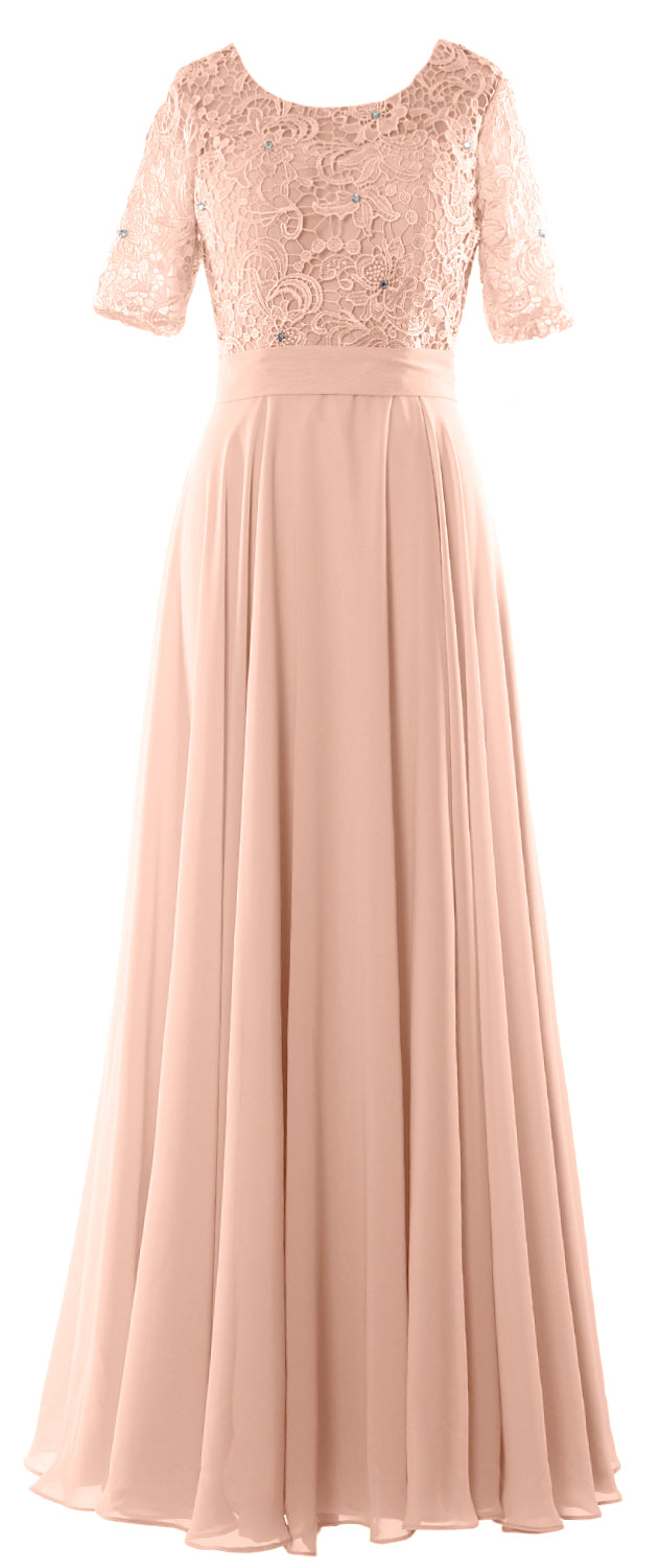 MACloth Vestido de noche formal de encaje para mujer Vestido largo de media manga para madre de la novia