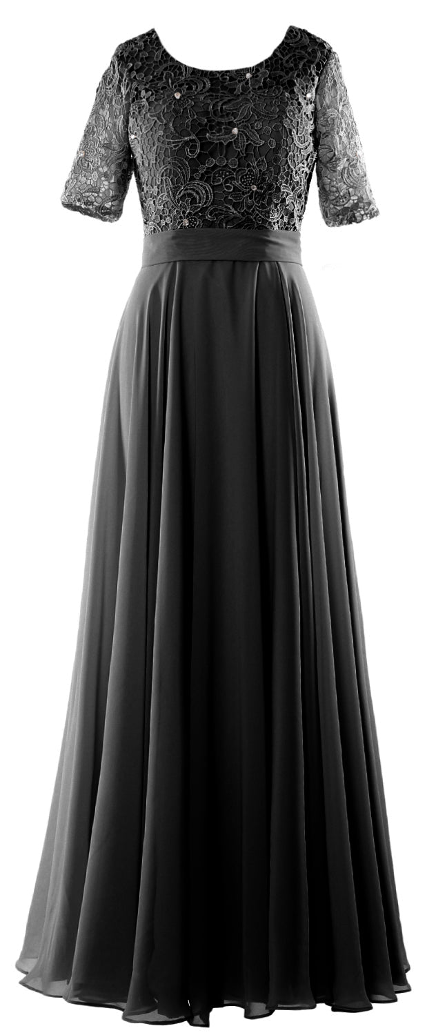 MACloth Vestido de noche formal de encaje para mujer Vestido largo de media manga para madre de la novia