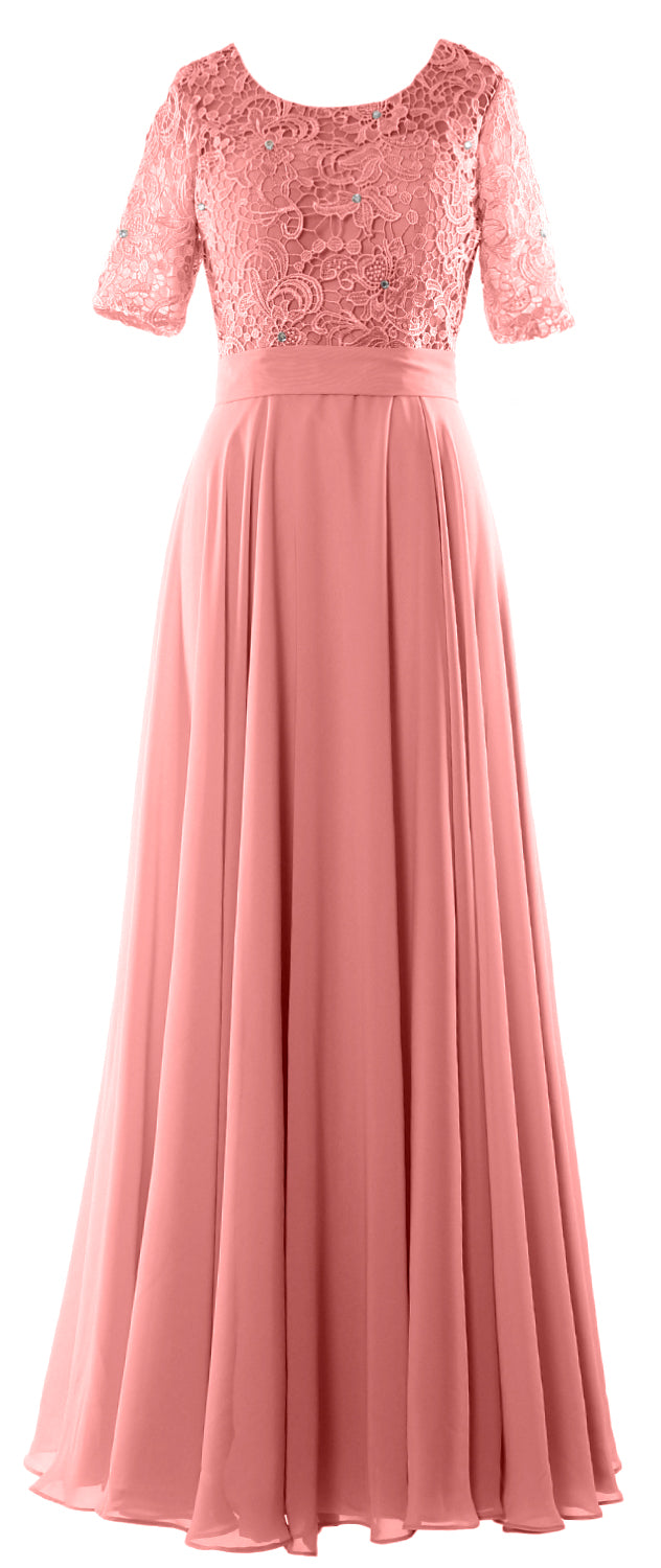 MACloth Vestido de noche formal de encaje para mujer Vestido largo de media manga para madre de la novia