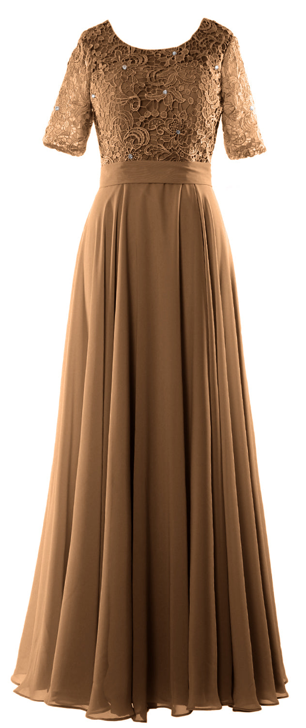 MACloth Vestido de noche formal de encaje para mujer Vestido largo de media manga para madre de la novia