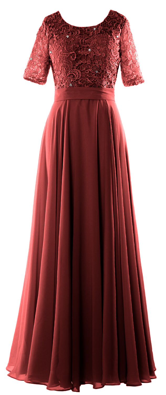 MACloth Vestido de noche formal de encaje para mujer Vestido largo de media manga para madre de la novia