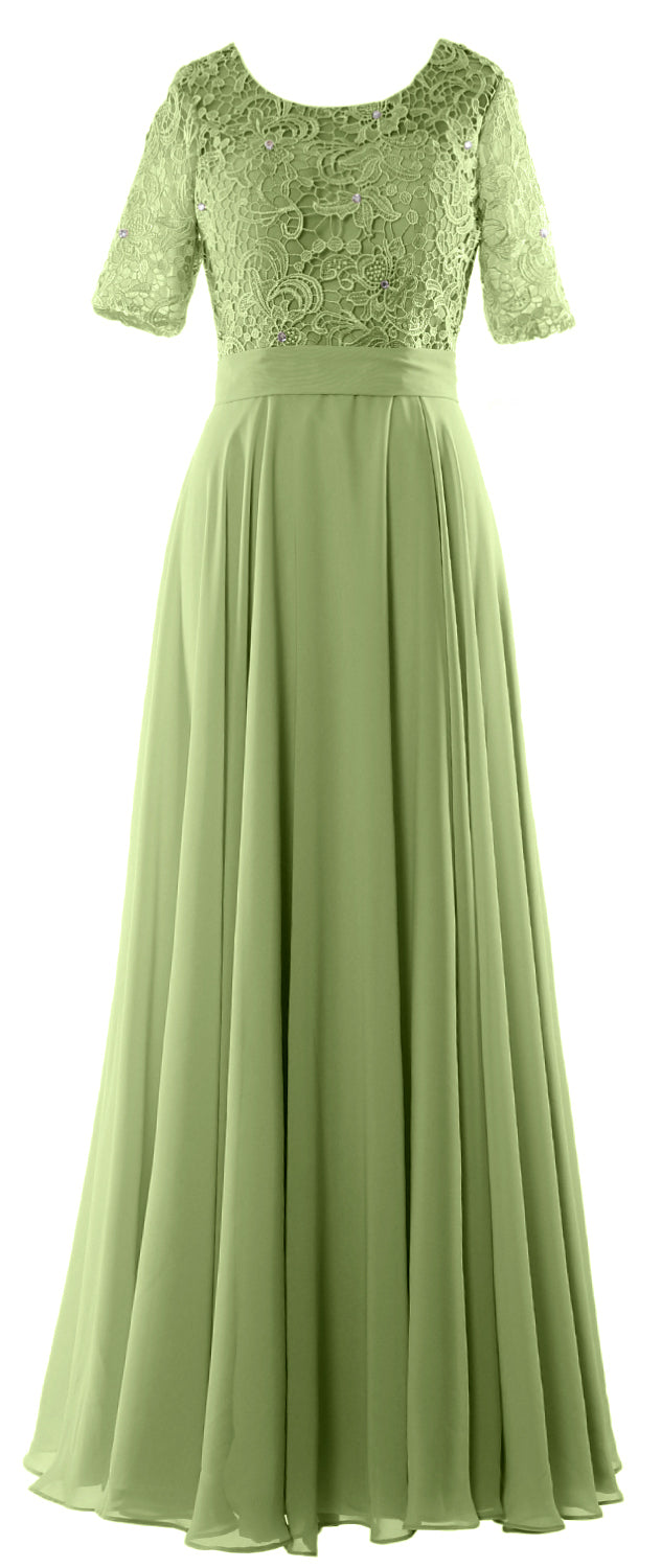 MACloth Vestido de noche formal de encaje para mujer Vestido largo de media manga para madre de la novia