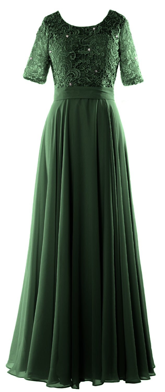 MACloth Vestido de noche formal de encaje para mujer Vestido largo de media manga para madre de la novia