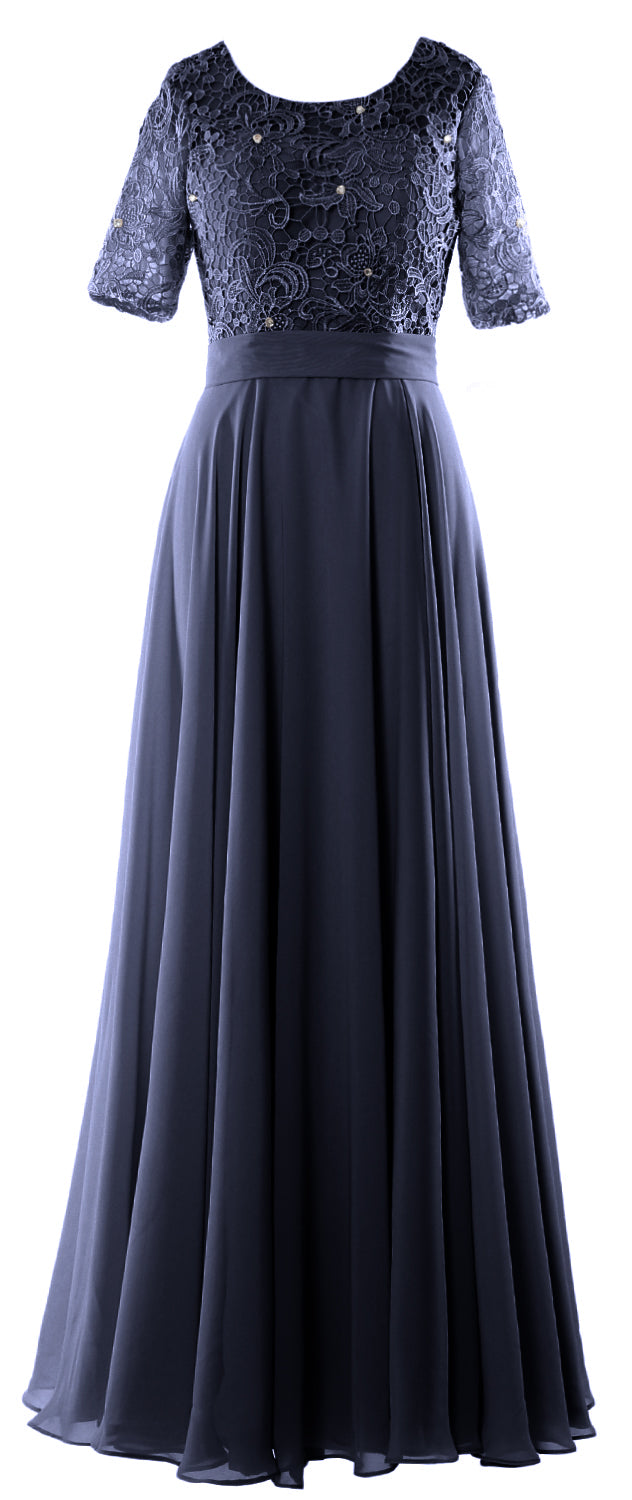 MACloth Vestido de noche formal de encaje para mujer Vestido largo de media manga para madre de la novia