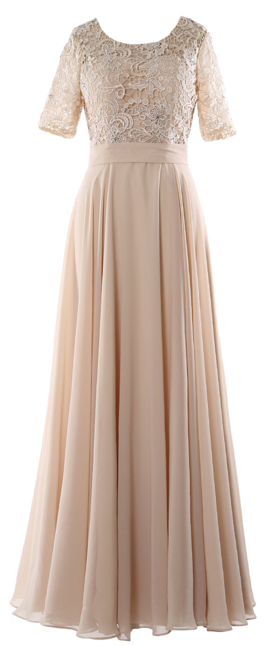 MACloth Damen Abendkleid aus Spitze, Halbarm, lang, Kleid für die Brautmutter