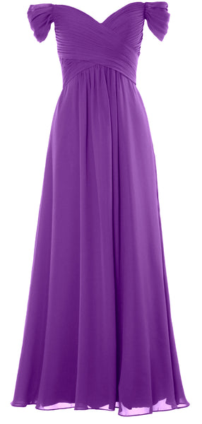 MACloth Women Off The Shoulder Long Prom Dress Chiffon Wedding Party Formal Gown