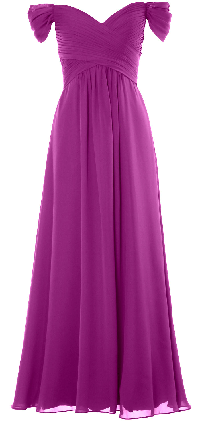 MACloth Women Off The Shoulder Long Prom Dress Chiffon Wedding Party Formal Gown