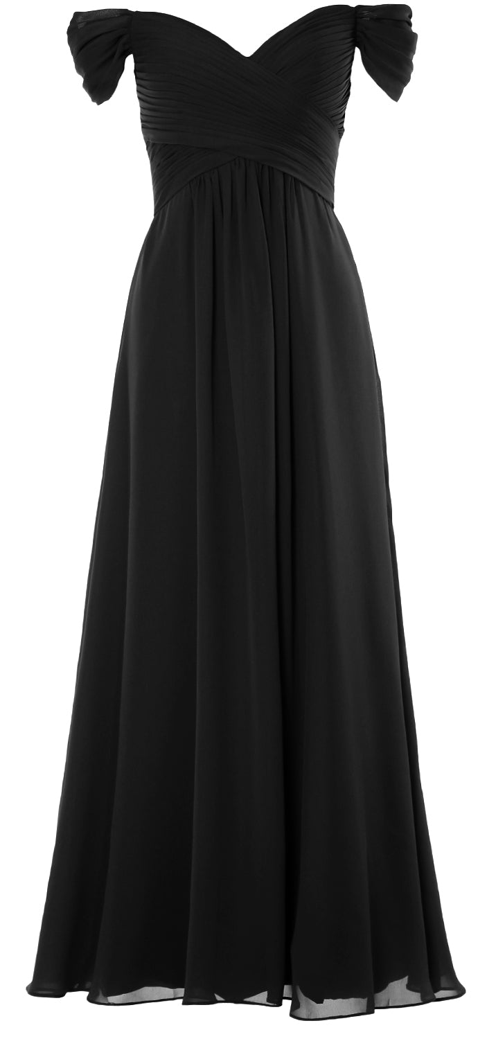 MACloth Women Off The Shoulder Long Prom Dress Chiffon Wedding Party Formal Gown