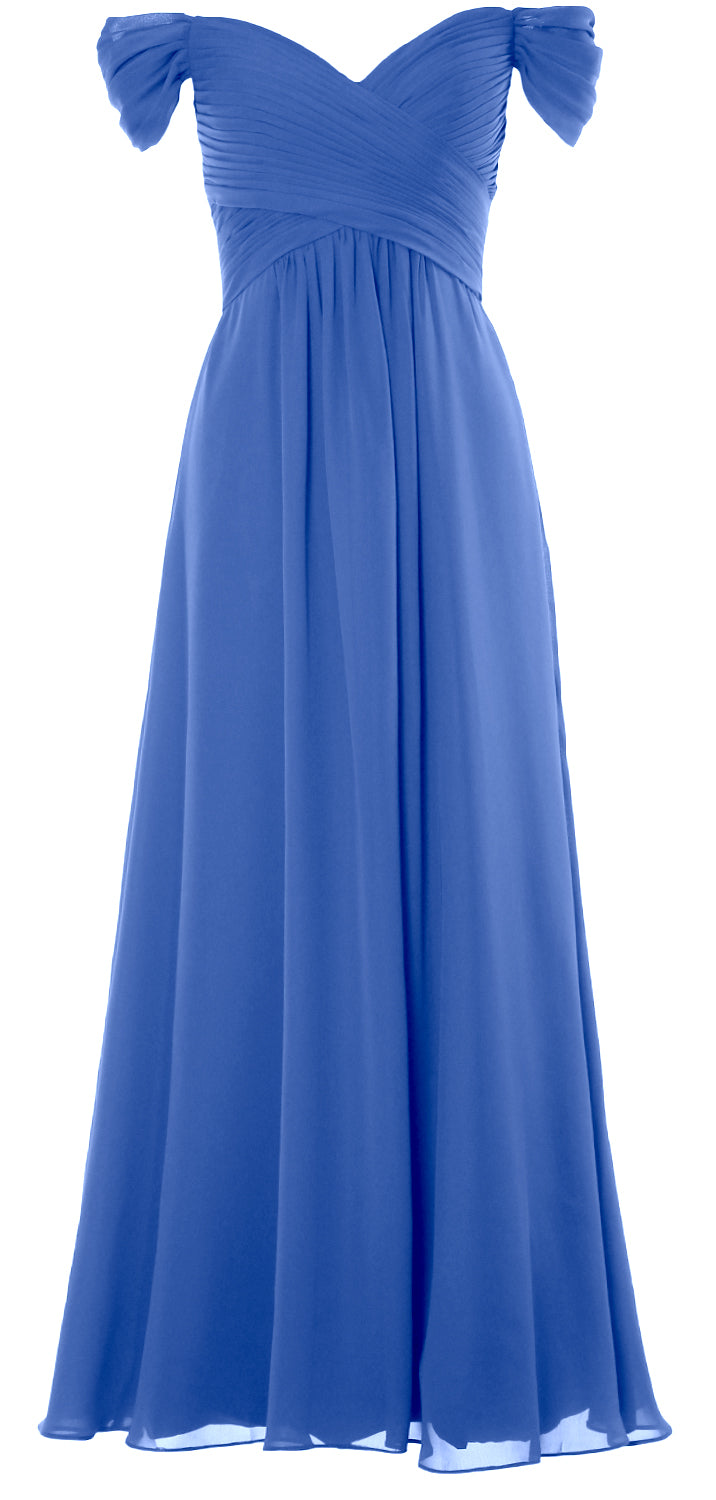 MACloth Women Off The Shoulder Long Prom Dress Chiffon Wedding Party Formal Gown