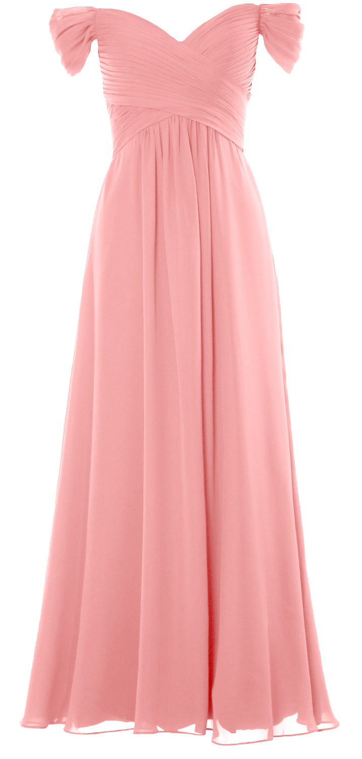 MACloth Women Off The Shoulder Long Prom Dress Chiffon Wedding Party Formal Gown