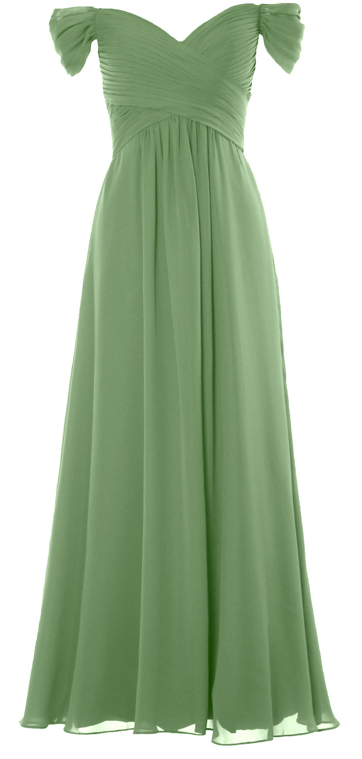 MACloth Women Off The Shoulder Long Prom Dress Chiffon Wedding Party Formal Gown
