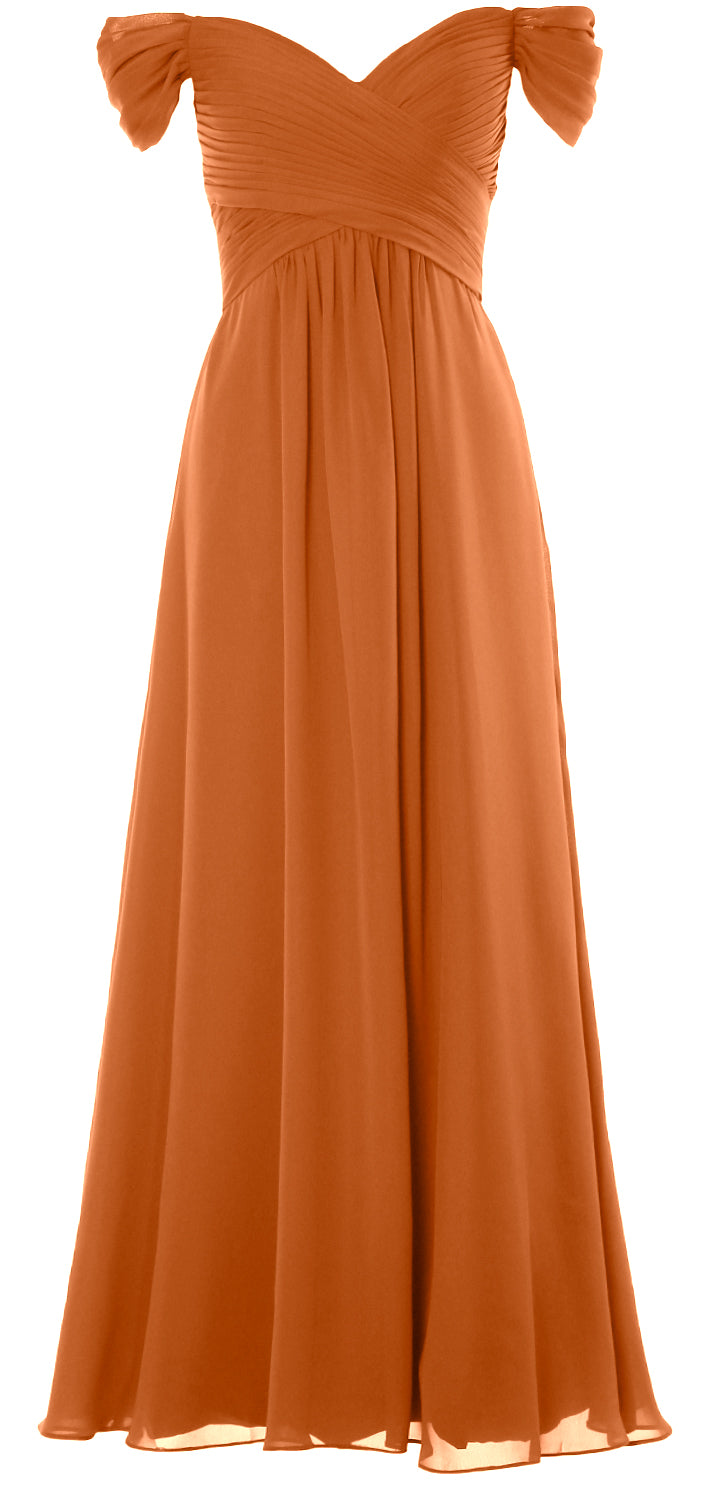 MACloth Women Off The Shoulder Long Prom Dress Chiffon Wedding Party Formal Gown