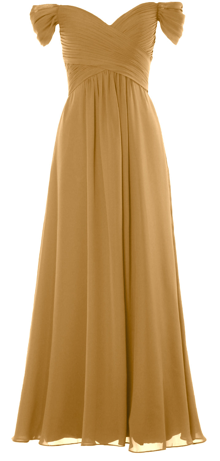 MACloth Women Off The Shoulder Long Prom Dress Chiffon Wedding Party Formal Gown