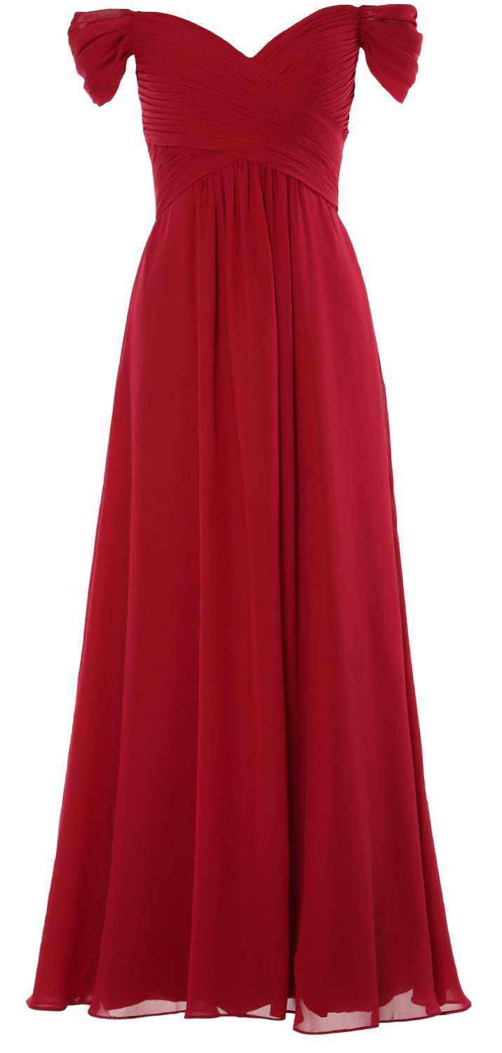 MACloth Women Off The Shoulder Long Prom Dress Chiffon Wedding Party Formal Gown