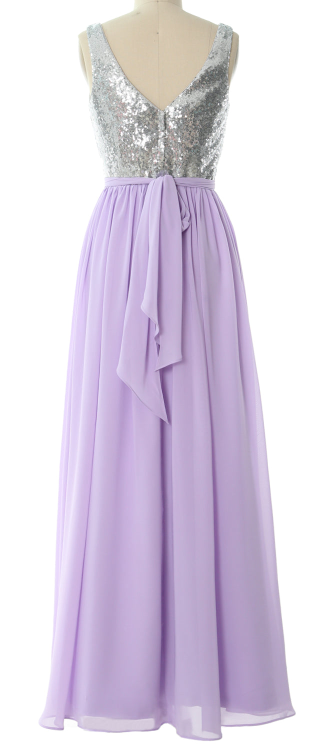 MACloth Women Straps V Neck Sequin Maxi Bridesmaid Dress 2017 Simple Prom Gown
