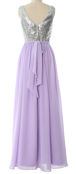 MACloth Women Straps V Neck Sequin Maxi Bridesmaid Dress 2017 Simple Prom Gown