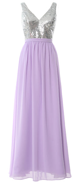 MACloth Women Straps V Neck Sequin Maxi Bridesmaid Dress 2017 Simple Prom Gown