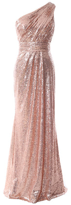 MACloth Women Bridesmaid Dresses One Shoulder Sequin Long Formal Gown Bridal