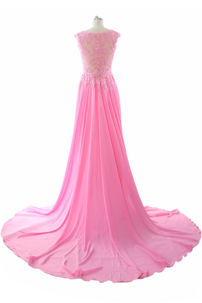 MACloth Elegant V Neck Long Prom Dress Vintage Lace Chiffon Formal Evening Gown