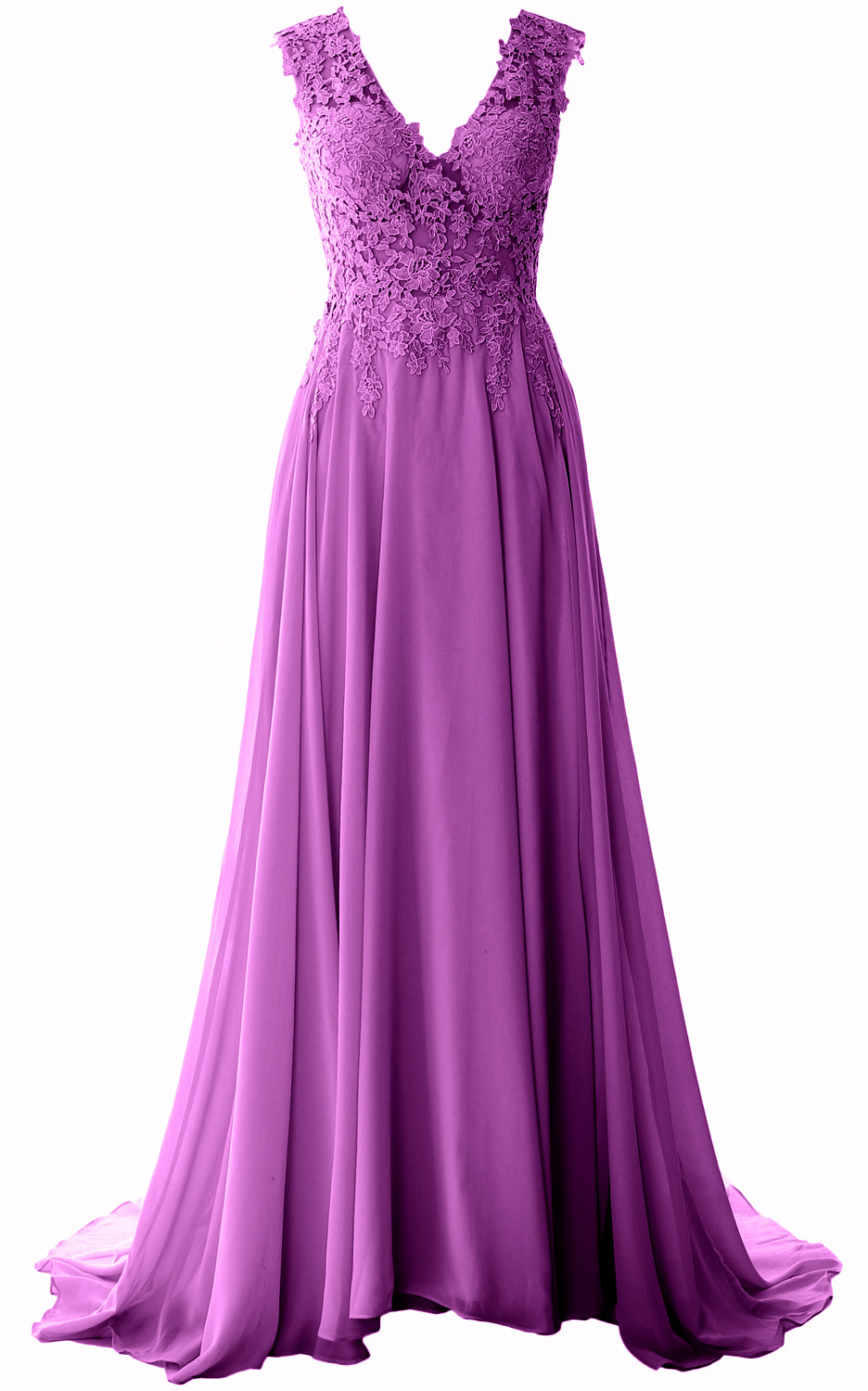 MACloth Elegant V Neck Long Prom Dress Vintage Lace Chiffon Formal Eve MACloth Elegant V Neck Long Prom Dress Vintage Lace Chiffon Formal Eve