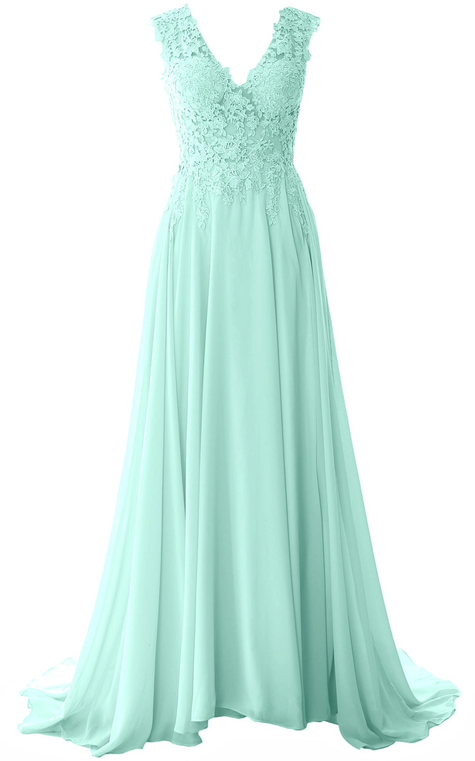 MACloth Elegant V Neck Long Prom Dress Vintage Lace Chiffon Formal Eve MACloth Elegant V Neck Long Prom Dress Vintage Lace Chiffon Formal Eve