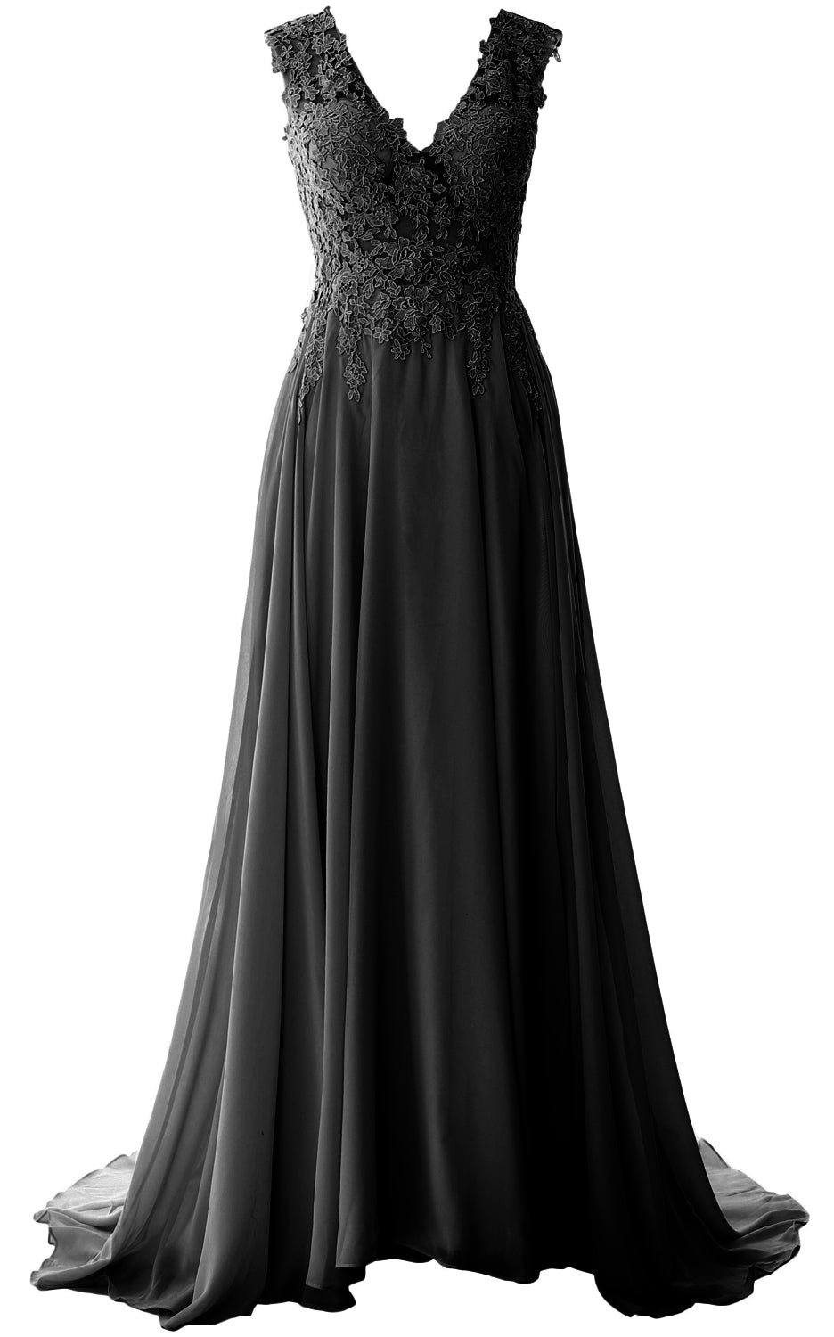 Vestido de fiesta largo con escote en V elegante de MACloth, vestido de noche formal de gasa con encaje vintage