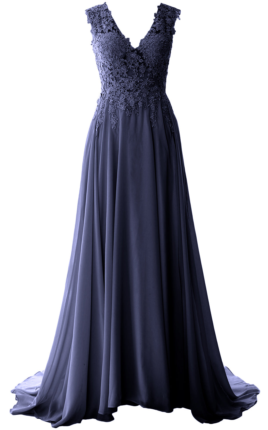 Vestido de fiesta largo con escote en V elegante de MACloth, vestido de noche formal de gasa con encaje vintage