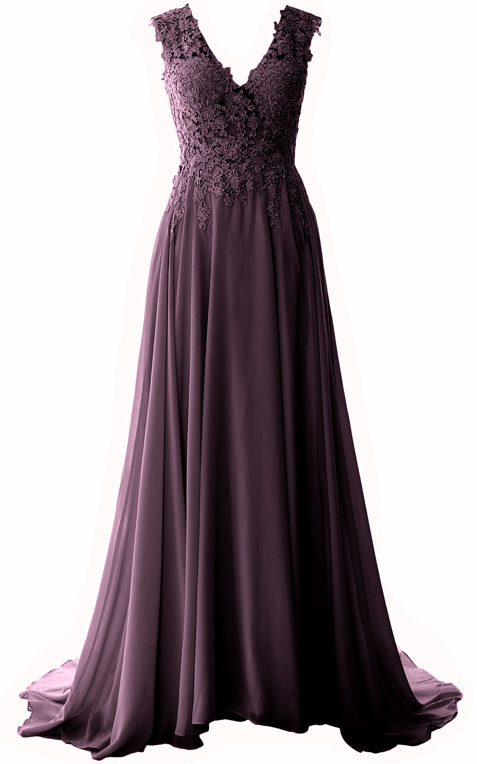 Vestido de fiesta largo con escote en V elegante de MACloth, vestido de noche formal de gasa con encaje vintage