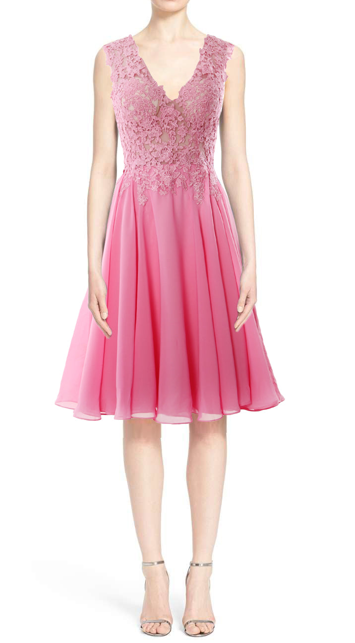 MACloth Gorgeous V Neck Cocktail Dress Short Lace Prom Homecoming Formal Gown