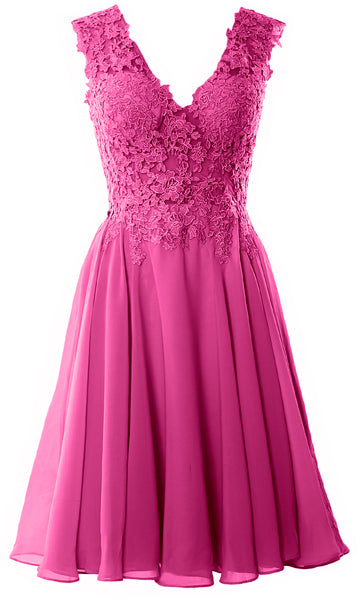MACloth Gorgeous V Neck Cocktail Dress Short Lace Prom Homecoming Formal Gown