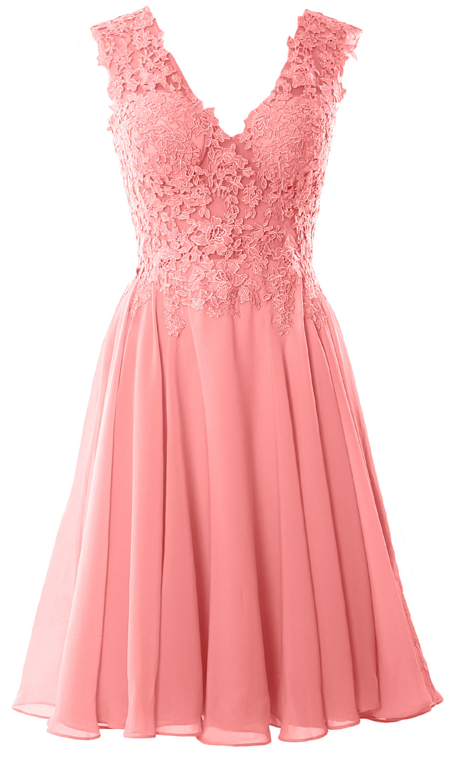 Macloth Gorgeous V Neck Cocktail Dress Short Lace Prom Homecoming Formal Gown Pink / Above Knee / US6