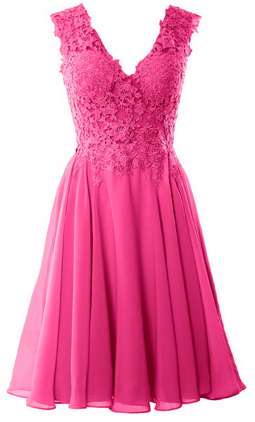 MACloth Gorgeous V Neck Cocktail Dress Short Lace Prom Homecoming Formal Gown