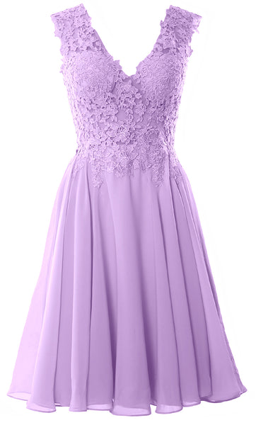 MACloth Gorgeous V Neck Cocktail Dress Short Lace Prom Homecoming Formal Gown