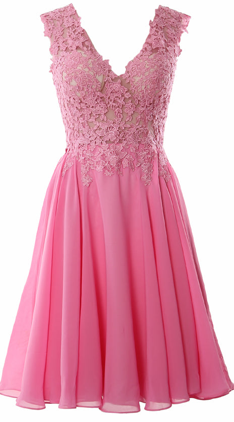 MACloth Gorgeous V Neck Cocktail Dress Short Lace Prom Homecoming Formal Gown