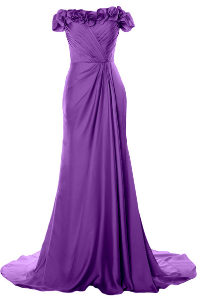 MACloth Women Off Shoulder with Flowers Long Prom Dress 2018 Evening Formal Gown