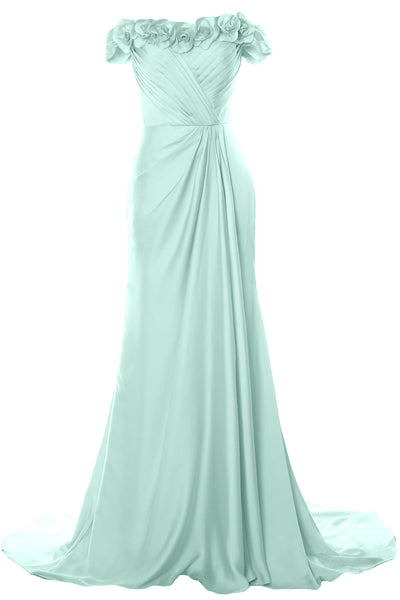 MACloth Women Off Shoulder with Flowers Long Prom Dress 2018 Evening Formal Gown