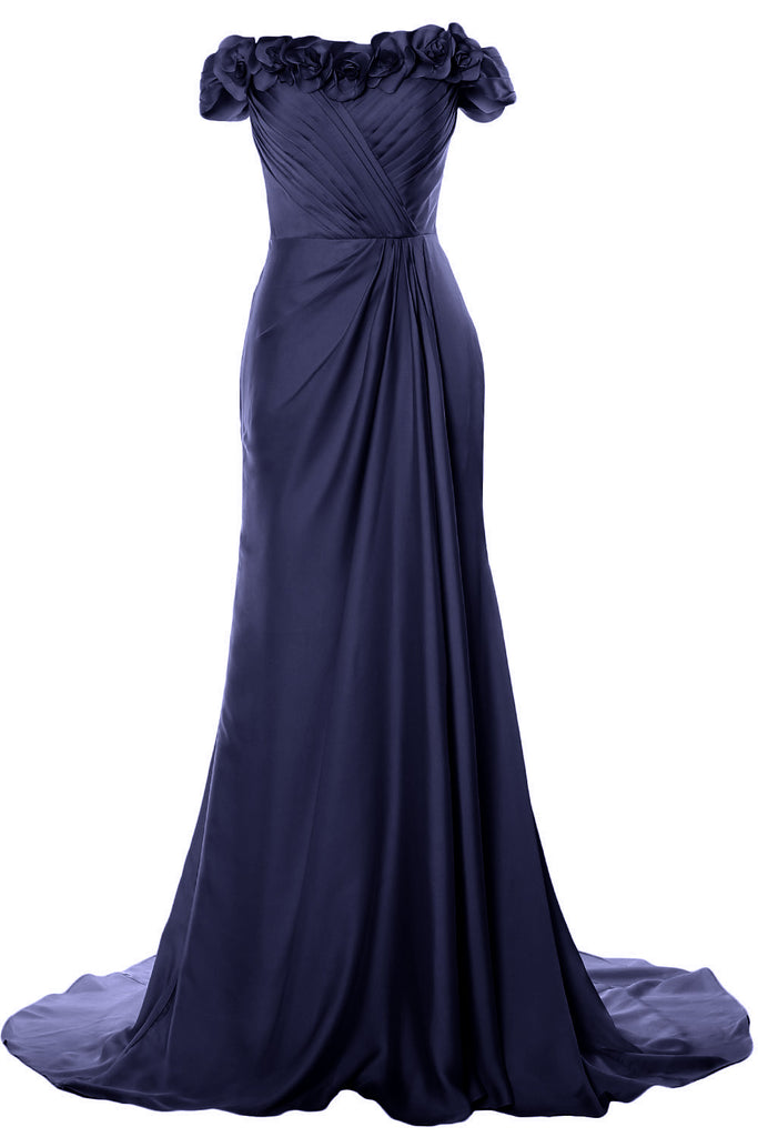 MACloth Women Off Shoulder with Flowers Long Prom Dress 2018 Evening F