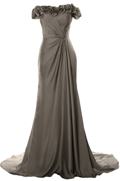 MACloth Women Off Shoulder with Flowers Long Prom Dress 2018 Evening Formal Gown