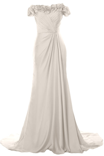 MACloth Women Off Shoulder with Flowers Long Prom Dress 2018 Evening Formal Gown