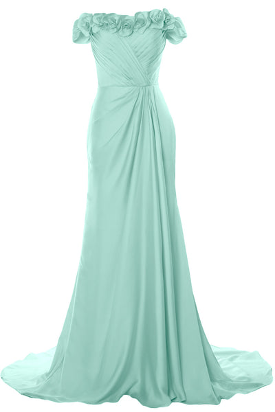 MACloth Women Off Shoulder with Flowers Long Prom Dress 2018 Evening Formal Gown