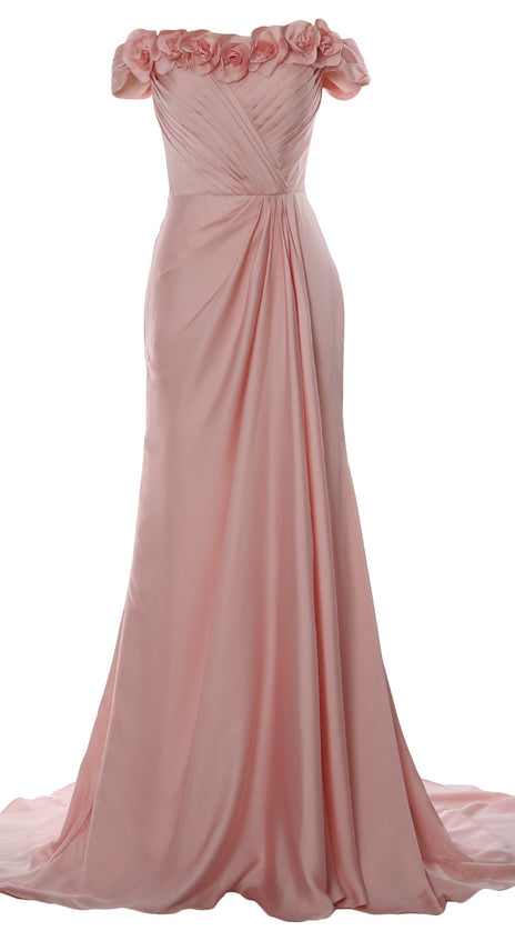 MACloth Women Off Shoulder with Flowers Long Prom Dress 2018 Evening Formal Gown