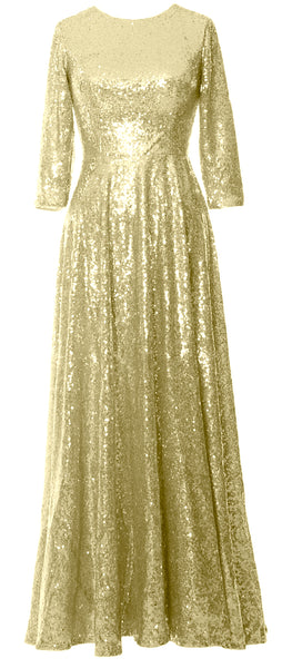 MACloth Women 3/4 Sleeves Sequin Evening Gown Vintage Mother of The Bride Dress