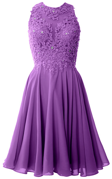 MACloth Women High Neck Lace Cocktail Dress Short Prom Homecoming Formal Gown