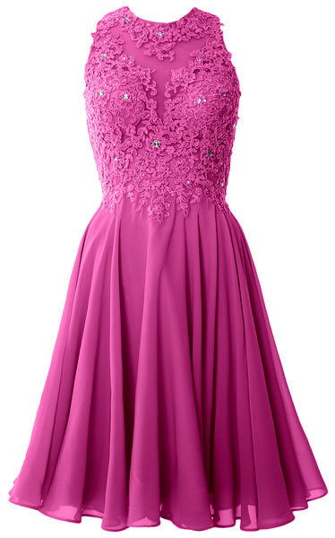 MACloth Women High Neck Lace Cocktail Dress Short Prom Homecoming Formal Gown