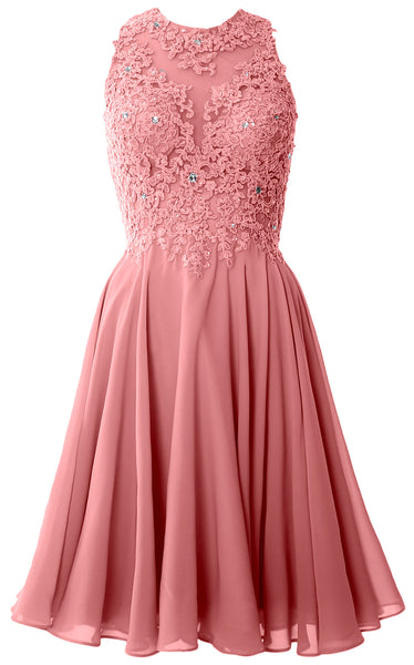 MACloth Women High Neck Lace Cocktail Dress Short Prom Homecoming Formal Gown