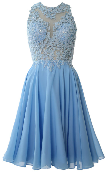 MACloth Women High Neck Lace Cocktail Dress Short Prom Homecoming Formal Gown
