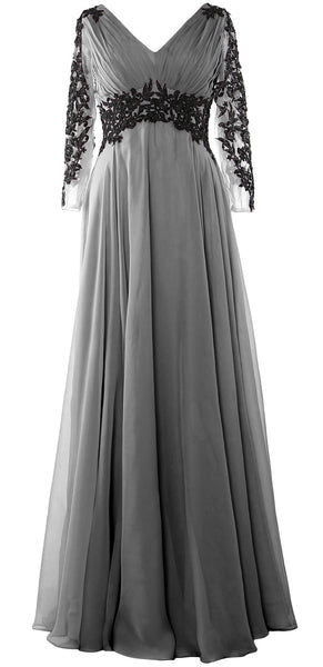 MACloth Women Long Sleeve Formal Evening Gown V Neck Mother of The Bride Dress